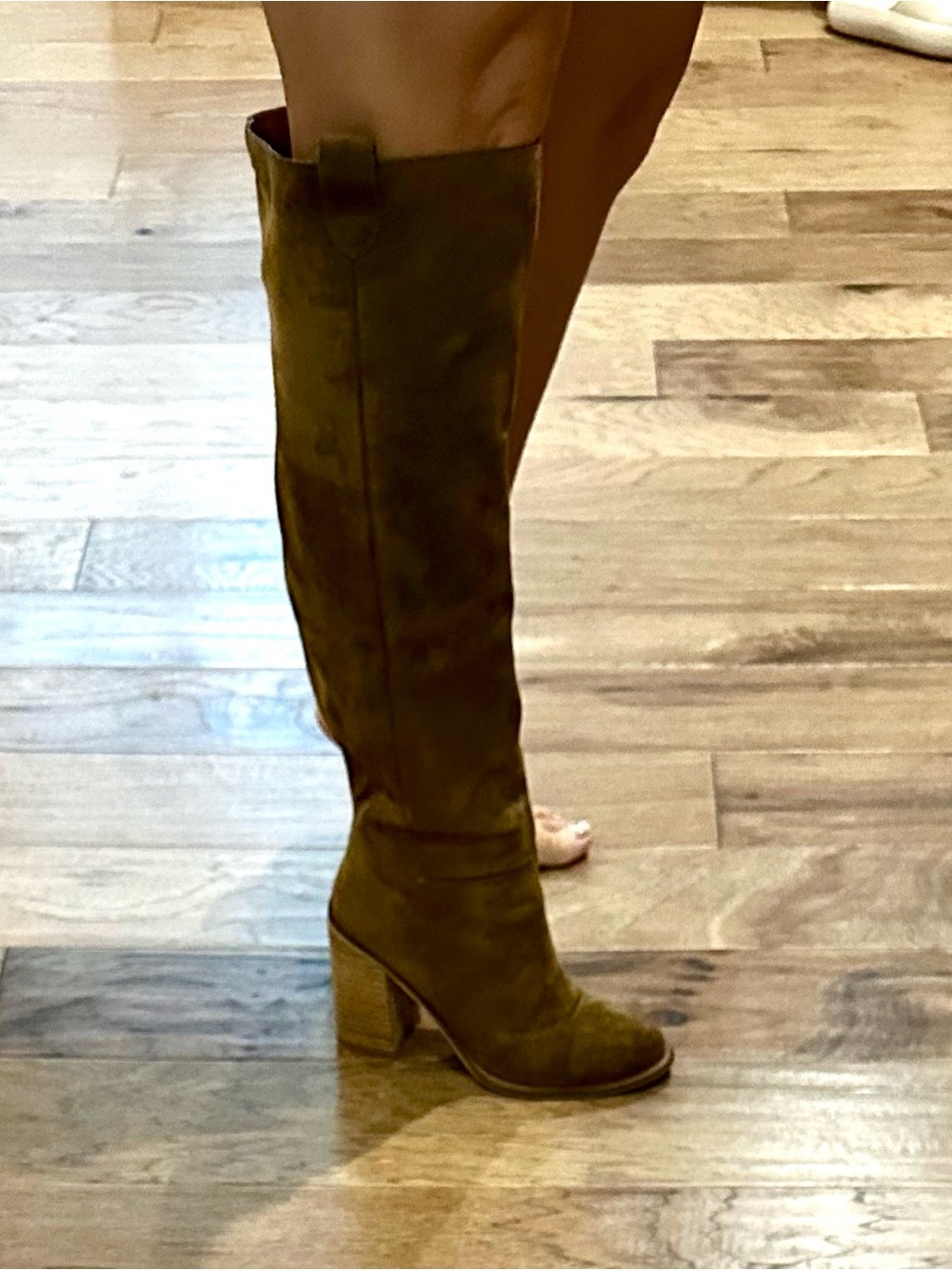 Over-the-Knee faux Suede Block Heel Boots in Brown